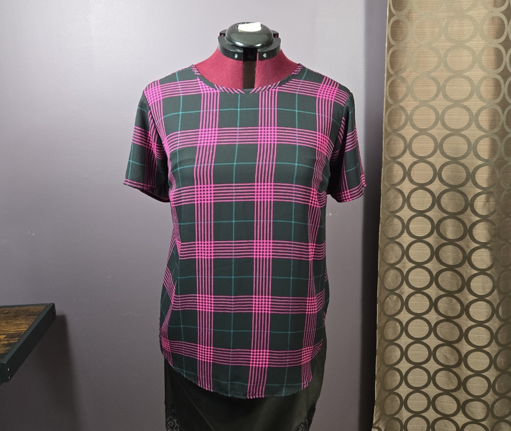 Torrid Pink and Green Plaid Short Sleeve Tee